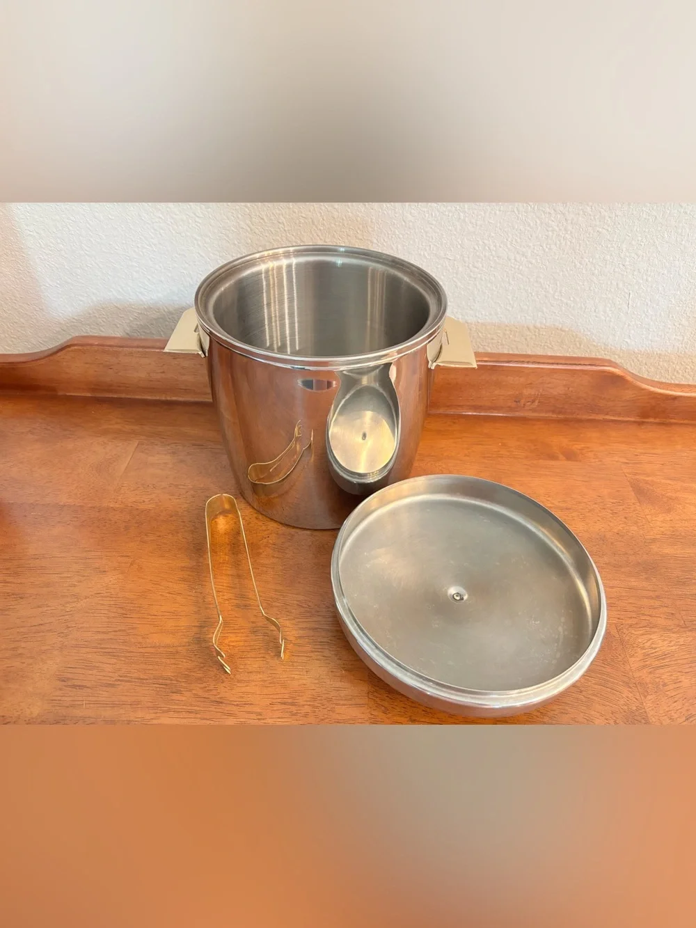 Vintage MCM West Bend “Ice Butler” 4 Qt Stainless Steel Ice Bucket w/Tongs NICE!